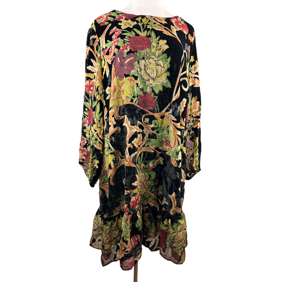 ABS Collection Crushed Velvet Floral Dress Long Sleeve Ruffle Black Plus Size 22 - Picture 14 of 15